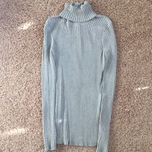 Express Womens Rib Knit Sparkle Gray Turtleneck Sweater